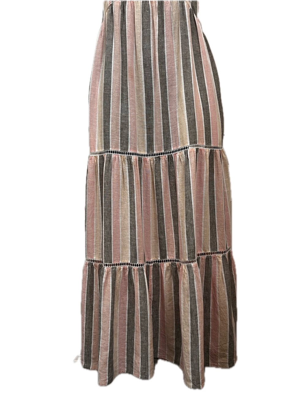 Caslon Pink Gray Stripe Linen Blend Tiered Maxi Dress Small - Picture 4 of 13